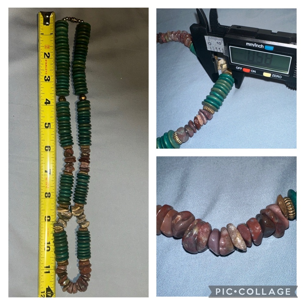 Wooden Green Disc And Plastic Stones/Rocks 12 Inch Long - Estate Sale Find